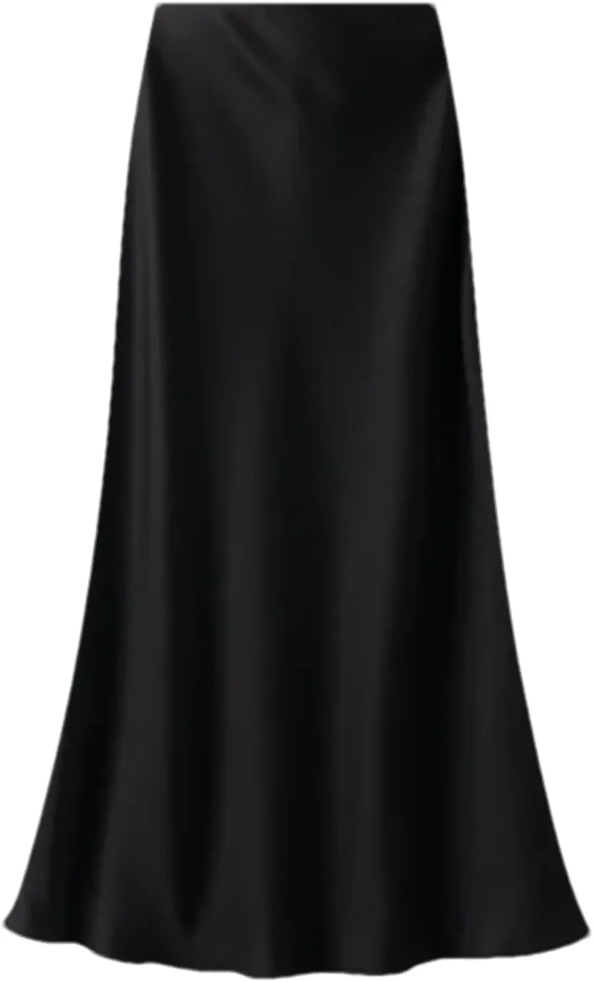 Women's High-Waisted Slim Fishtail Satin Skirt - Elastic Waist Mid-Length Swing for Summer Office Wear