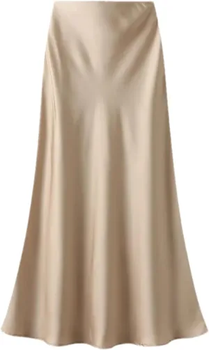 Women's High-Waisted Slim Fishtail Satin Skirt - Elastic Waist Mid-Length Swing for Summer Office Wear