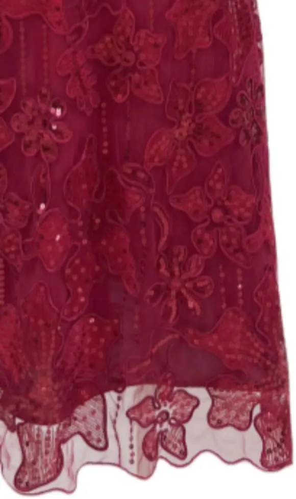 Womens Lace Embroidered Floral Sequin Banquet Evening Gown Round Neck Short Sleeve Dress