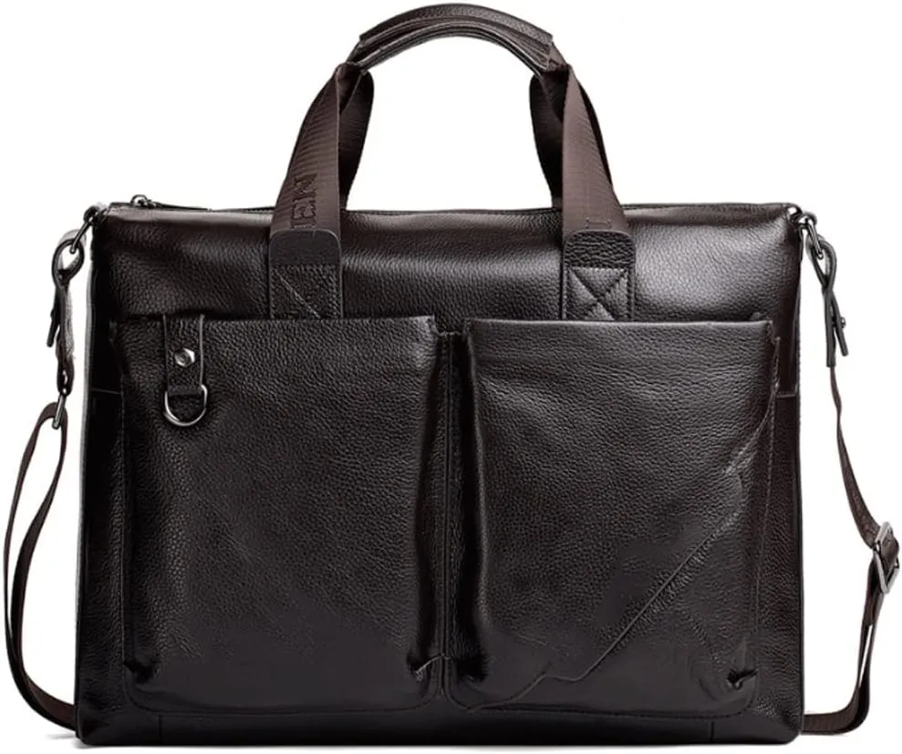 Womens Leather Laptop Tote Office Shoulder Handbag Vintage Briefcase Computer Work Purse Brown