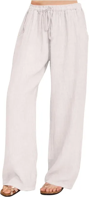 Womens Linen Pants 2025 Casual High Waist Wide Leg Trousers Summer Lightweight Loose Beach Palazzo with Pockets