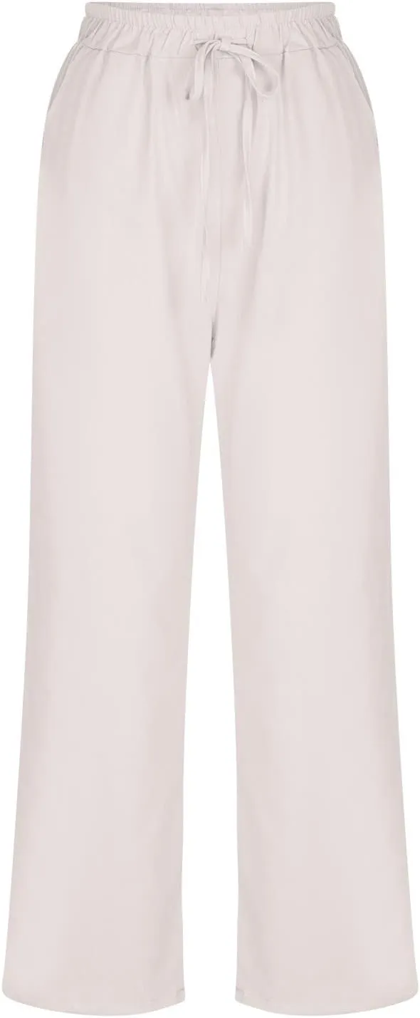 Womens Linen Pants 2025 Casual High Waist Wide Leg Trousers Summer Lightweight Loose Beach Palazzo with Pockets