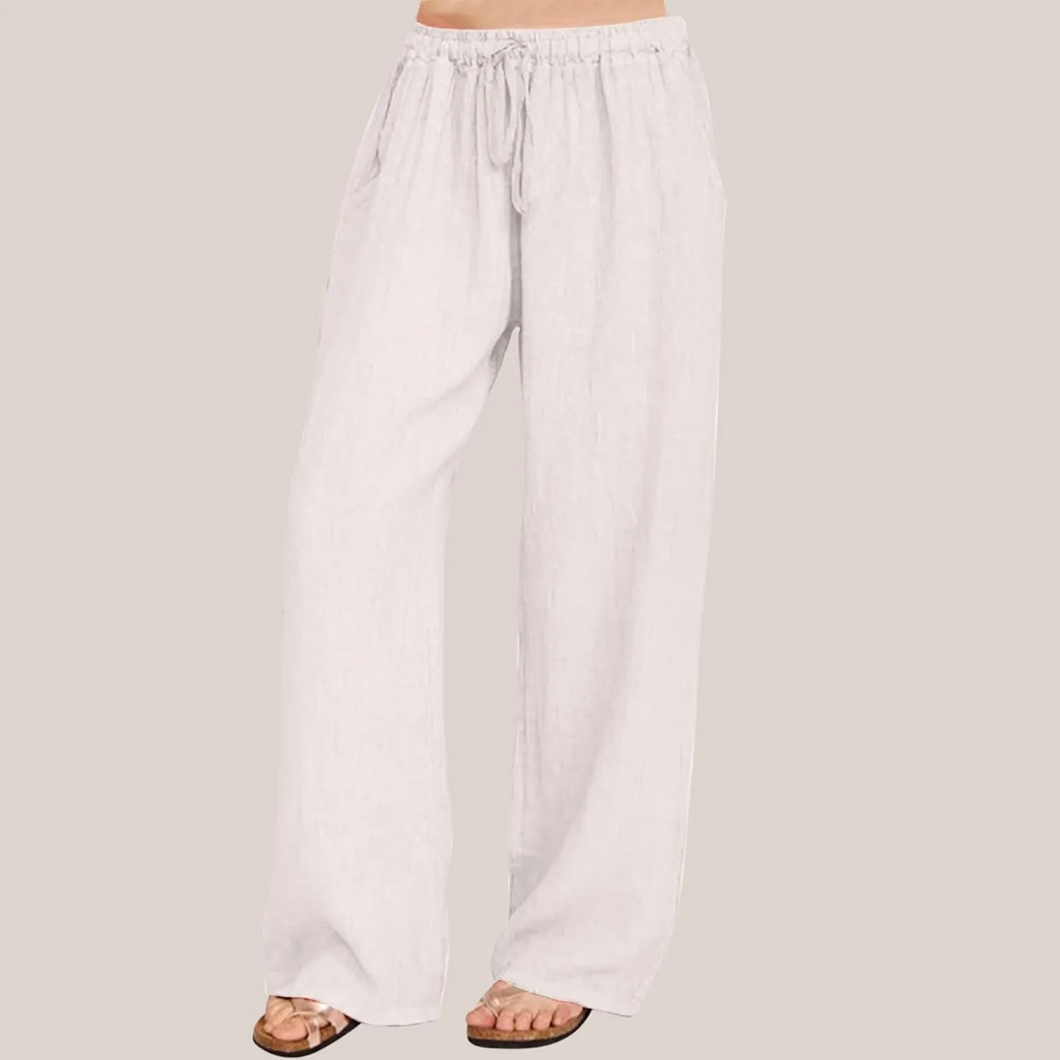 Womens Linen Pants 2025 Casual High Waist Wide Leg Trousers Summer Lightweight Loose Beach Palazzo with Pockets