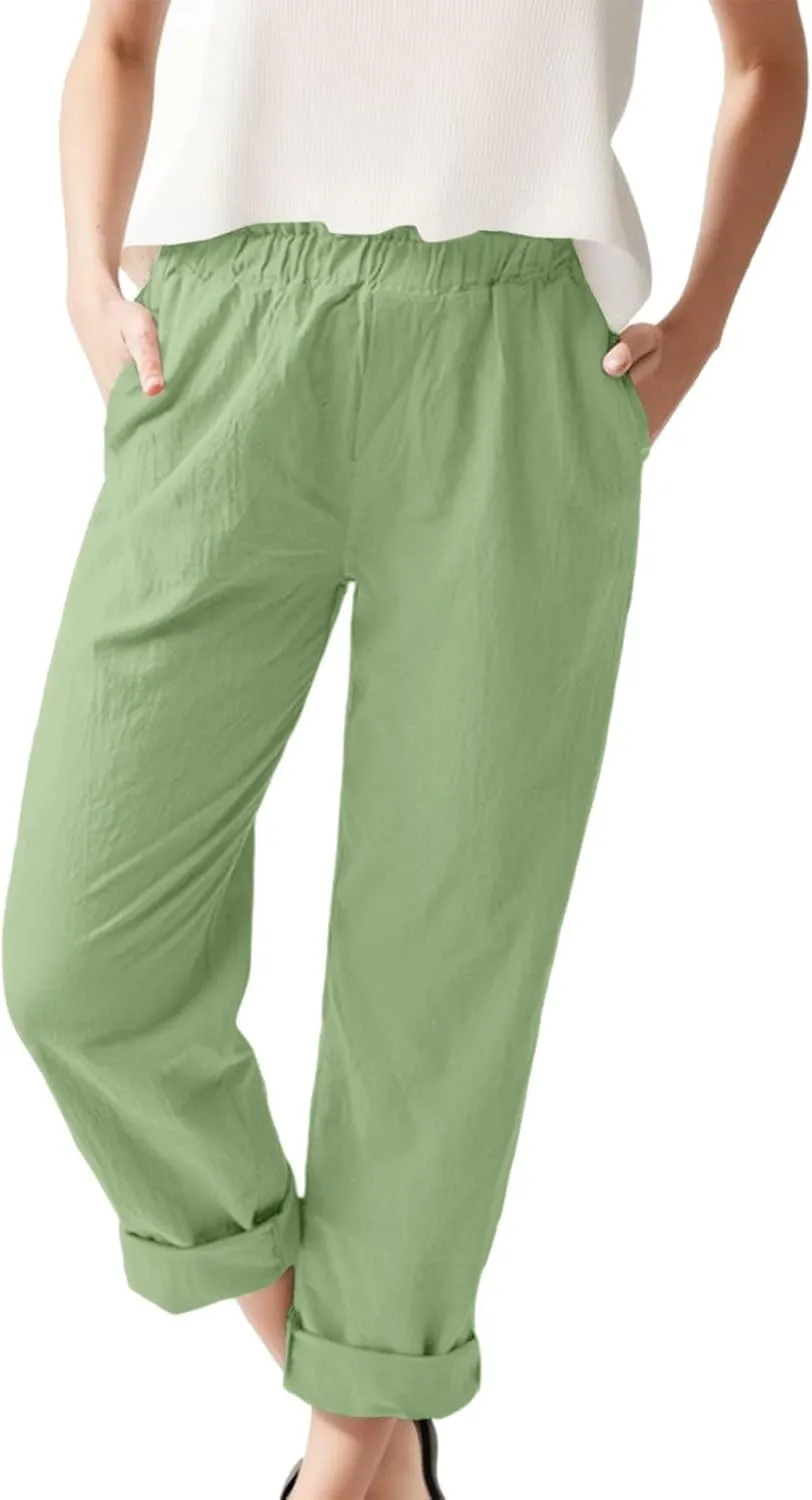 Womens Linen Pants Wide Leg Long Lounge Pant Boho Trousers with Pocket Cargo Trousers Workout Pants Hiking Pant