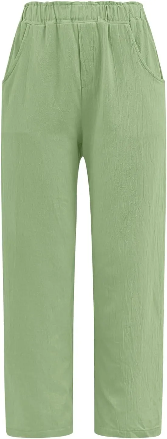 Womens Linen Pants Wide Leg Long Lounge Pant Boho Trousers with Pocket Cargo Trousers Workout Pants Hiking Pant