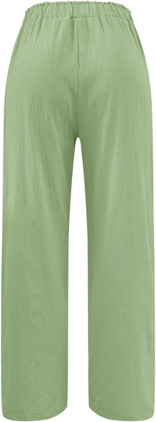Womens Linen Pants Wide Leg Long Lounge Pant Boho Trousers with Pocket Cargo Trousers Workout Pants Hiking Pant