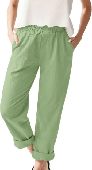 Womens Linen Pants Wide Leg Long Lounge Pant Boho Trousers with Pocket Cargo Trousers Workout Pants Hiking Pant