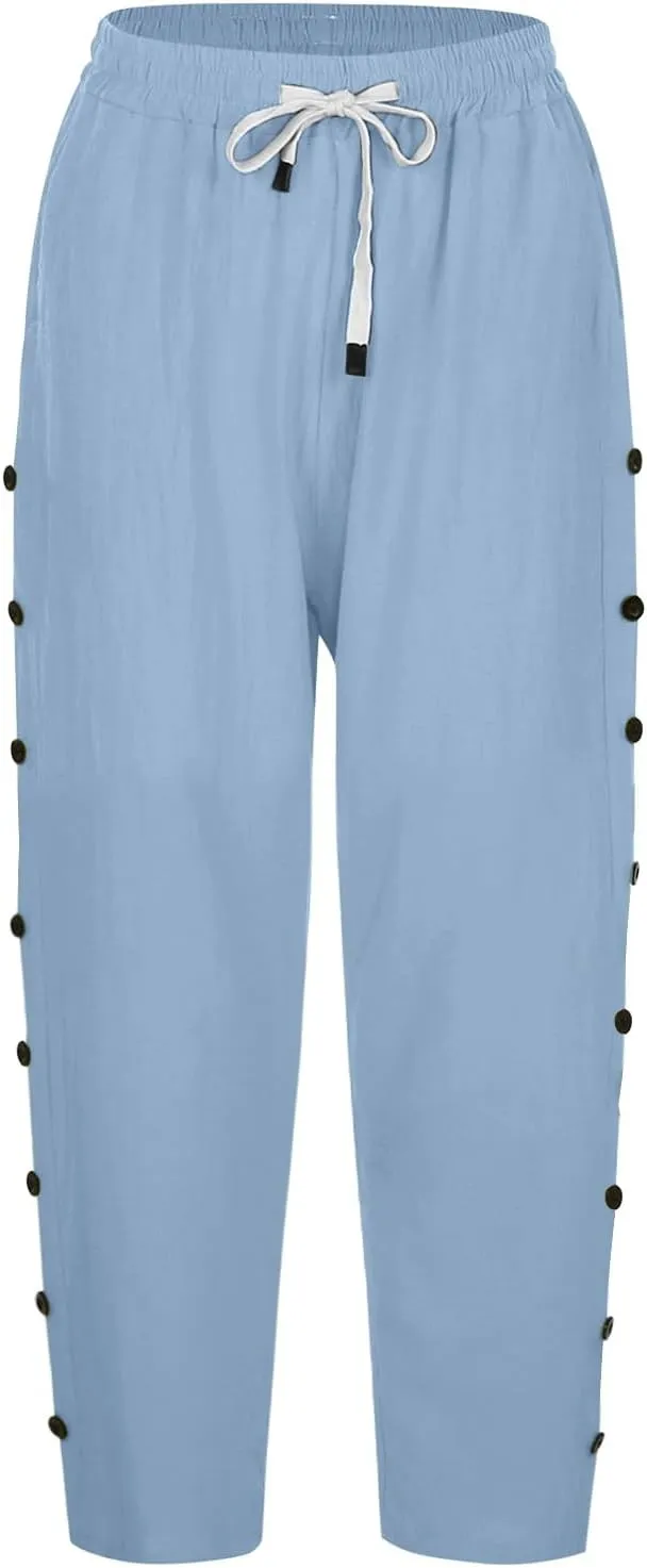 Women's Linen Pants Wide Leg Work Dress Pants Beach Casual Pants Linen Petite Summer Beachwear