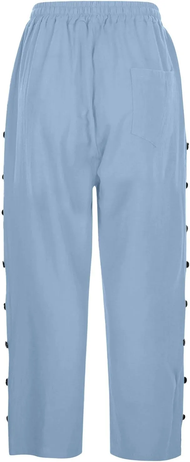 Women's Linen Pants Wide Leg Work Dress Pants Beach Casual Pants Linen Petite Summer Beachwear