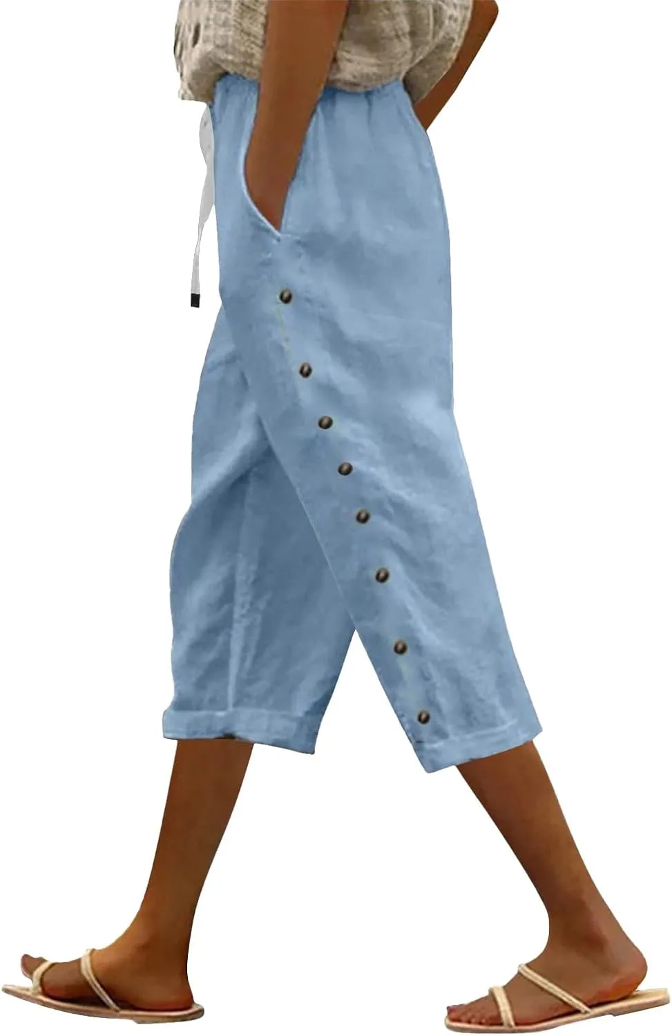 Women's Linen Pants Wide Leg Work Dress Pants Beach Casual Pants Linen Petite Summer Beachwear