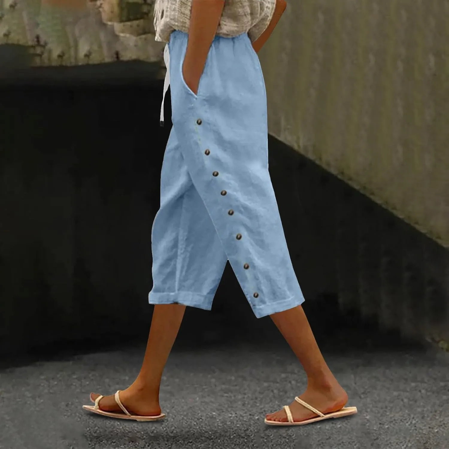 Women's Linen Pants Wide Leg Work Dress Pants Beach Casual Pants Linen Petite Summer Beachwear