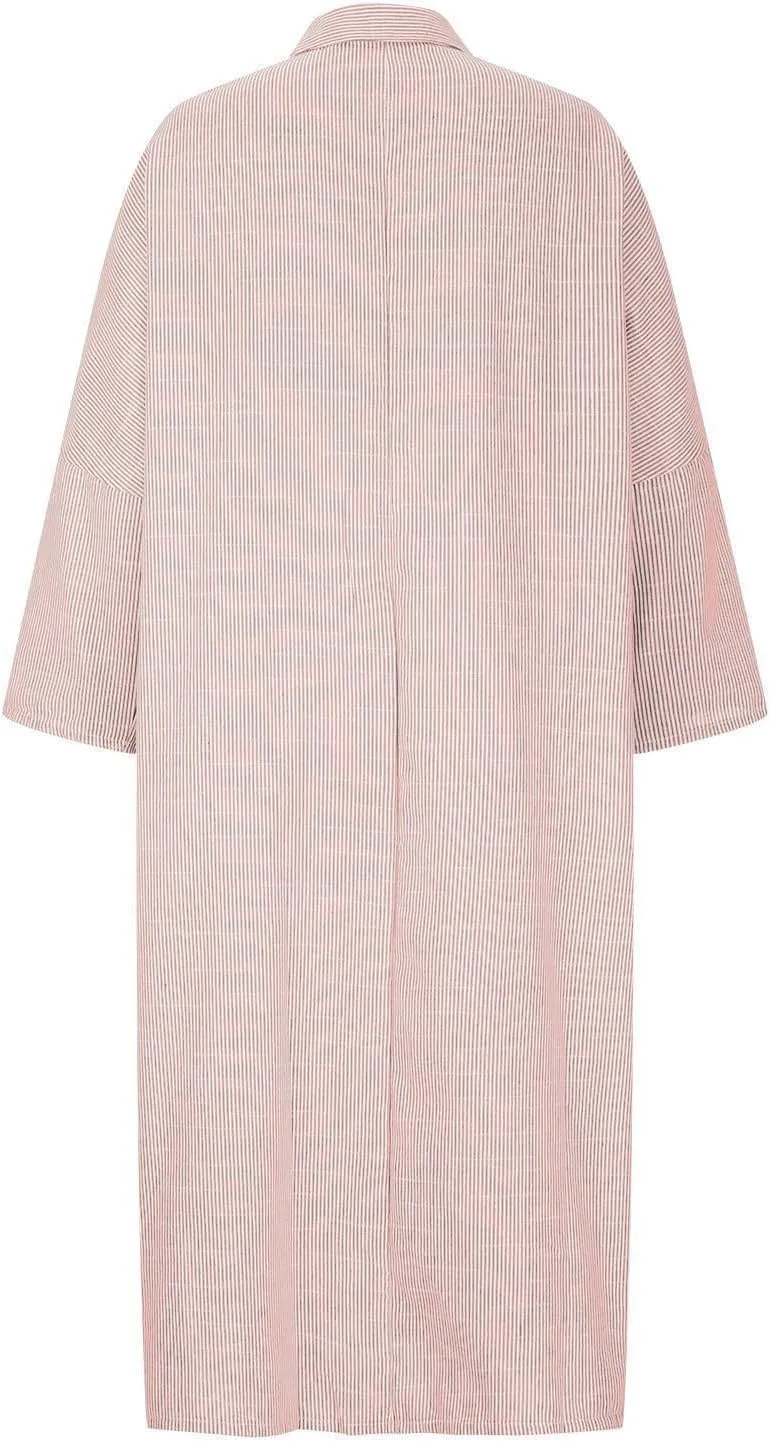 Womens Long Sleeve Button Down Shirt Dress Casual Striped Print Maxi Dresses Loose Fit Floor Length Slit Dress