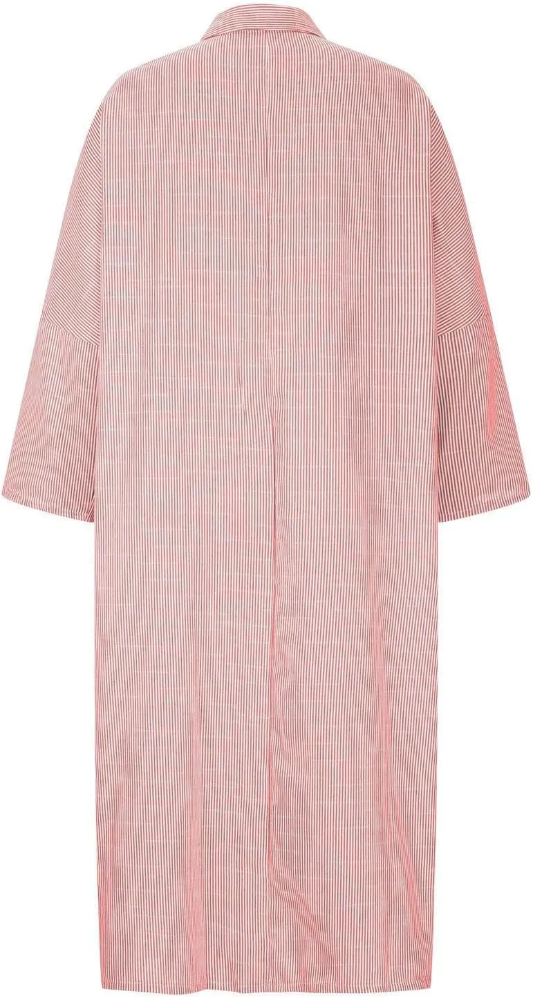 Womens Long Sleeve Button Down Shirt Dress Casual Striped Print Maxi Dresses Loose Fit Floor Length Slit Dress