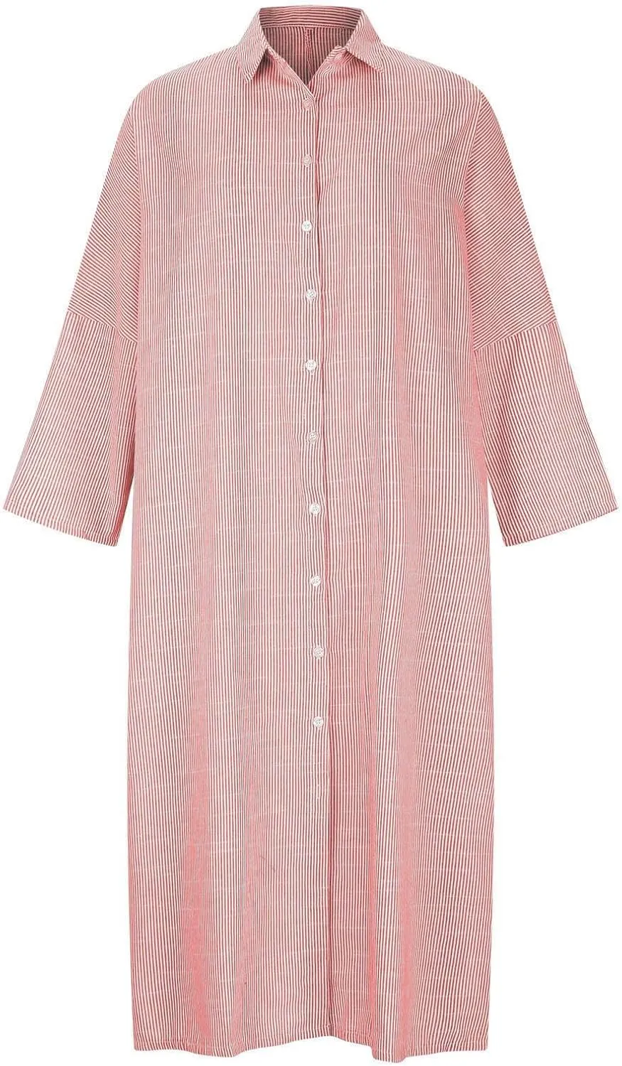 Womens Long Sleeve Button Down Shirt Dress Casual Striped Print Maxi Dresses Loose Fit Floor Length Slit Dress