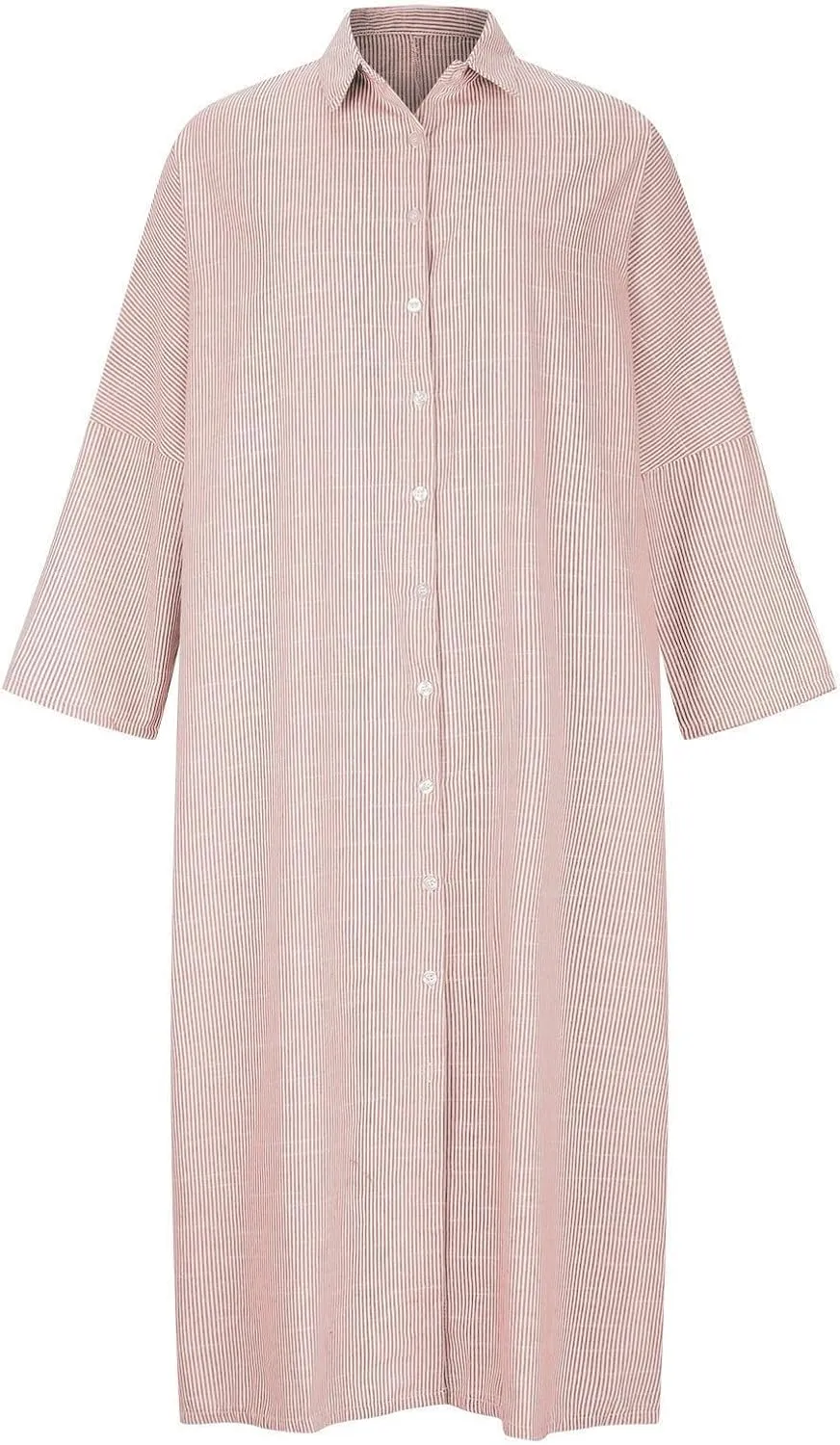 Womens Long Sleeve Button Down Shirt Dress Casual Striped Print Maxi Dresses Loose Fit Floor Length Slit Dress