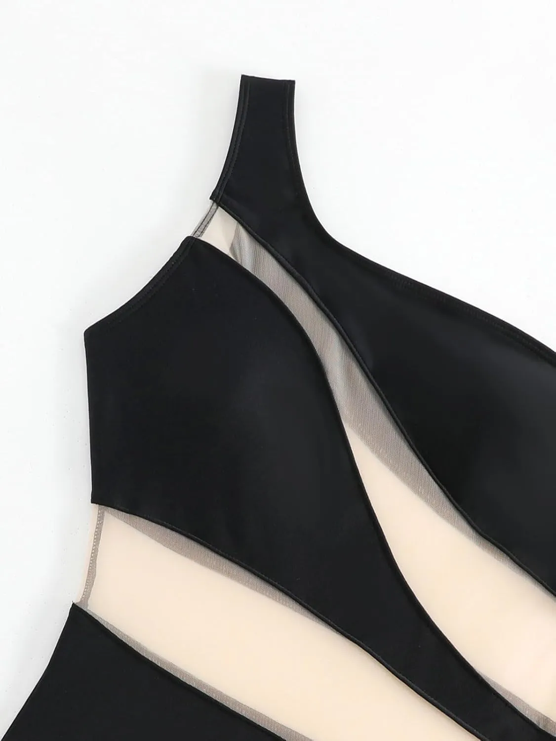 Women's one-Piece Swimsuit mesh Paneled one-Shoulder Sexy Tummy-Controlling Monokini