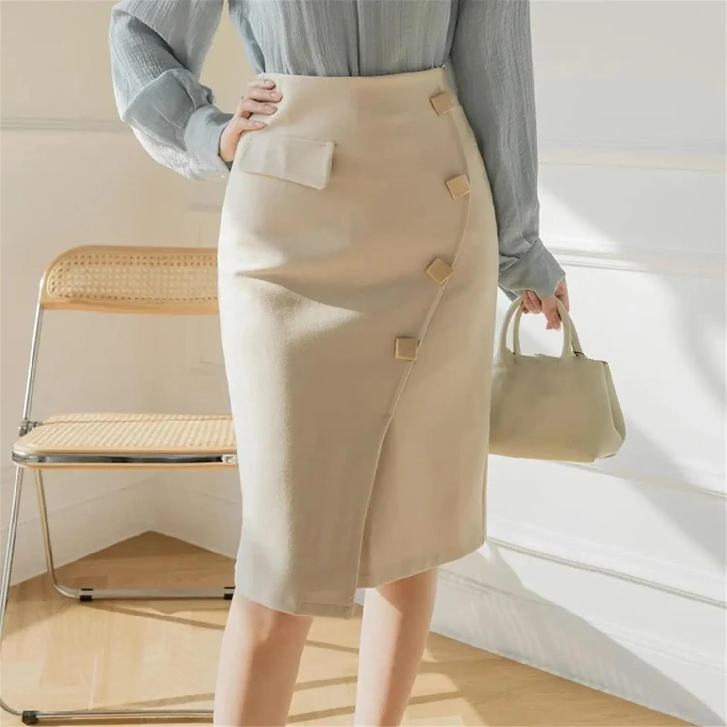 Women's Oversized High Waist Bodycon Pencil Skirt  Slim Elegant Office Wear Fashion Skirt with Slit