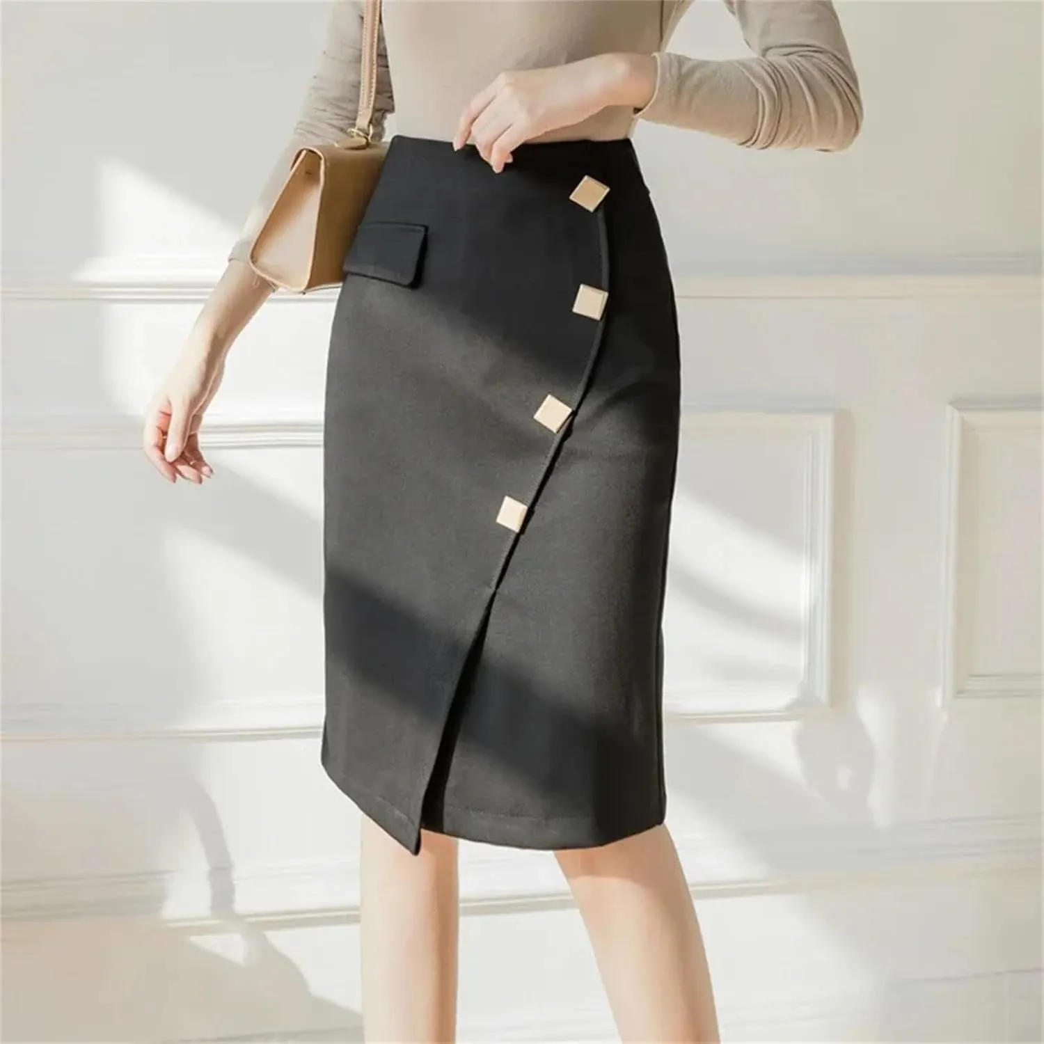 Women's Oversized High Waist Bodycon Pencil Skirt  Slim Elegant Office Wear Fashion Skirt with Slit