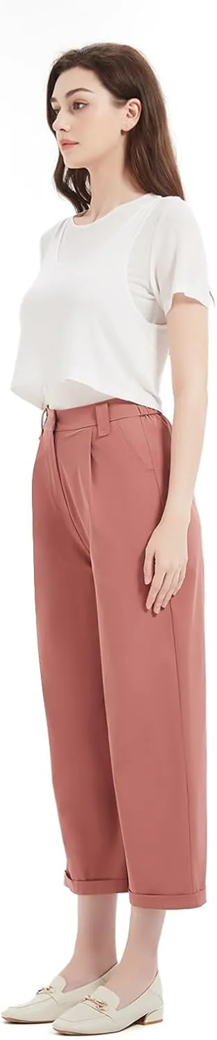 Women's Pants Capri Dress Work High Waisted Wide Leg Loose Summer Golf Casual Cropped with Pockets