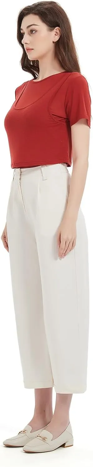 Women's Pants Capri Dress Work High Waisted Wide Leg Loose Summer Golf Casual Cropped with Pockets