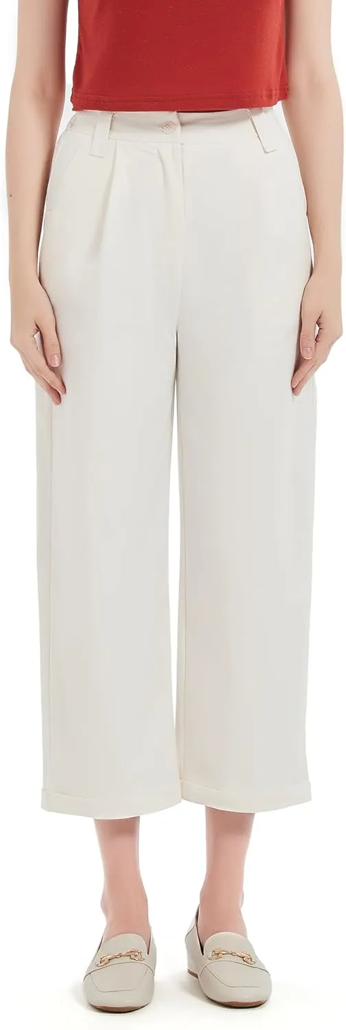 Women's Pants Capri Dress Work High Waisted Wide Leg Loose Summer Golf Casual Cropped with Pockets