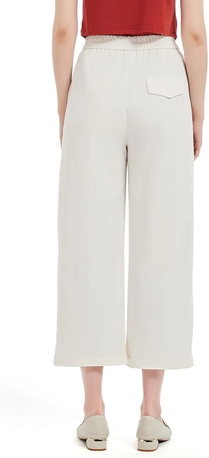 Women's Pants Capri Dress Work High Waisted Wide Leg Loose Summer Golf Casual Cropped with Pockets