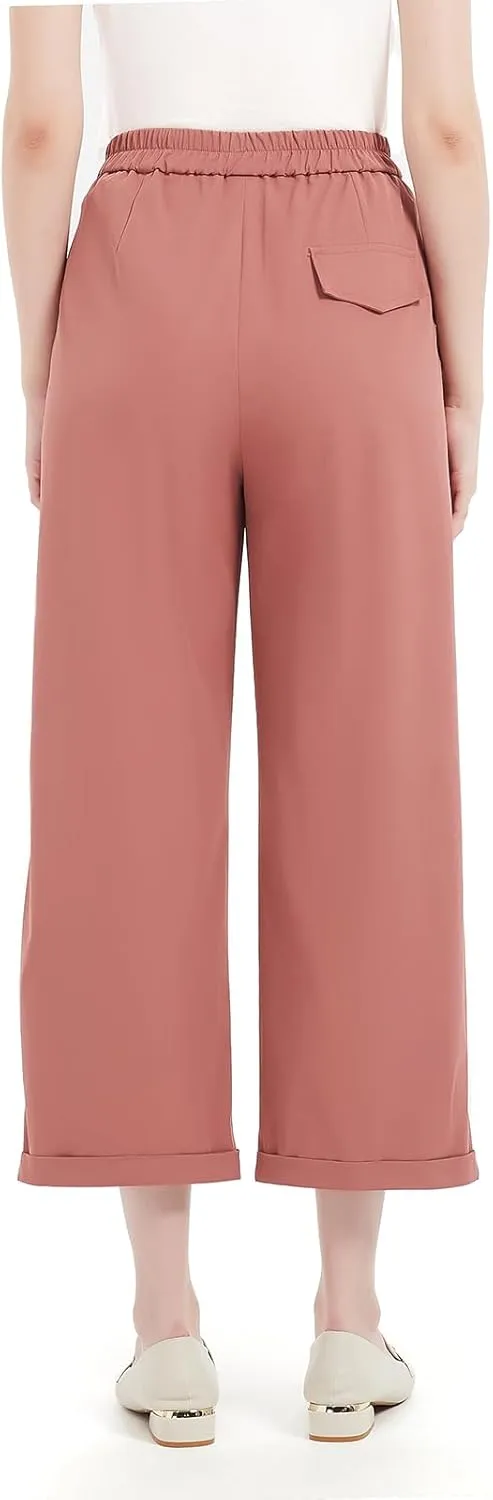 Women's Pants Capri Dress Work High Waisted Wide Leg Loose Summer Golf Casual Cropped with Pockets