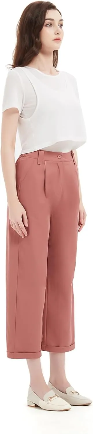 Women's Pants Capri Dress Work High Waisted Wide Leg Loose Summer Golf Casual Cropped with Pockets