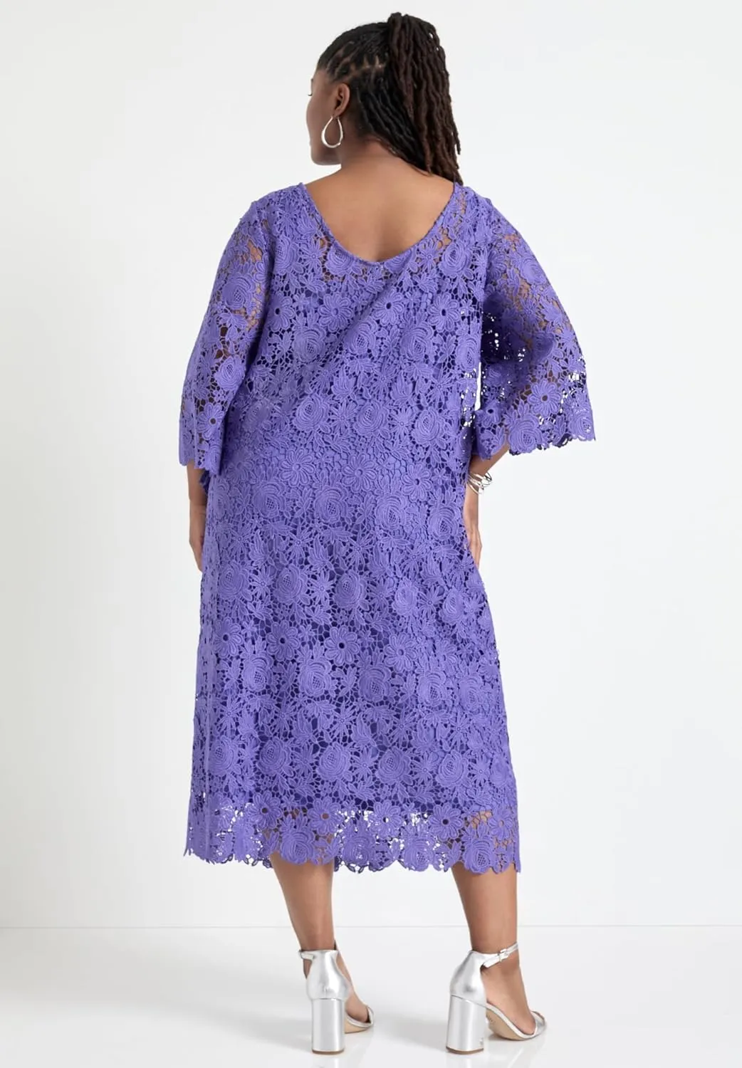 Women's Plus Size Bell-Sleeve Lace Midi Dress