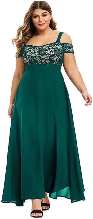 Women's Plus Size Cold Shoulder Maxi Dress Elegant Floral Lace Flowy Casual Daily Party Cocktail Dress Long Dresses