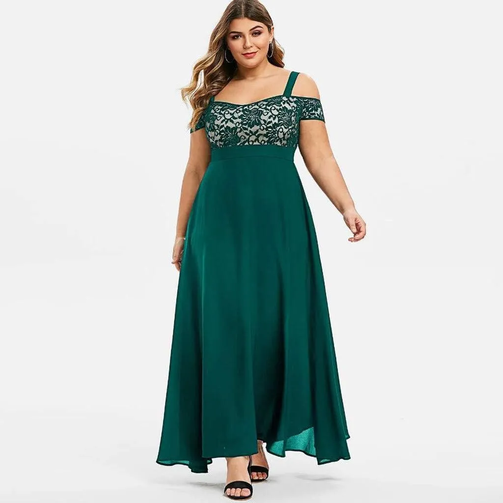Women's Plus Size Cold Shoulder Maxi Dress Elegant Floral Lace Flowy Casual Daily Party Cocktail Dress Long Dresses