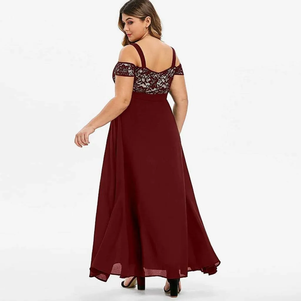 Women's Plus Size Cold Shoulder Maxi Dress Elegant Floral Lace Flowy Casual Daily Party Cocktail Dress Long Dresses