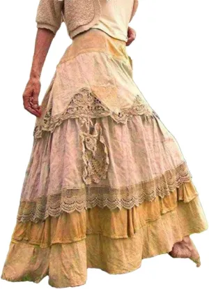 Women's Plus Size Skirts Ruffles Oversized Maxi Skirts Lace Long Skirts Low Waist Dropped Skirt