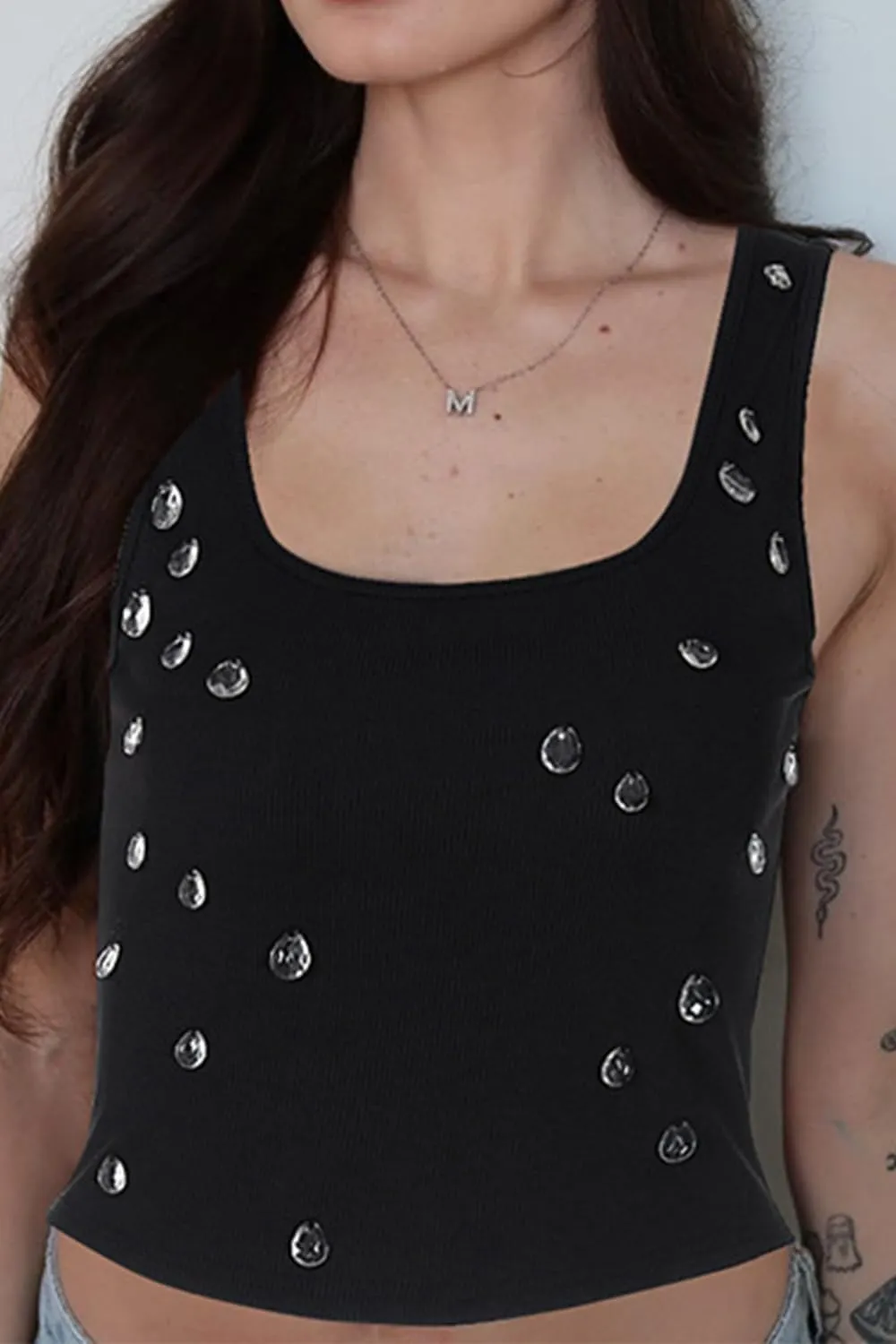 Womens Rhinestone Pearl Camisole Tank Top Crewneck Sleeveless Casual Slim Summer Cropped Shirts 2025