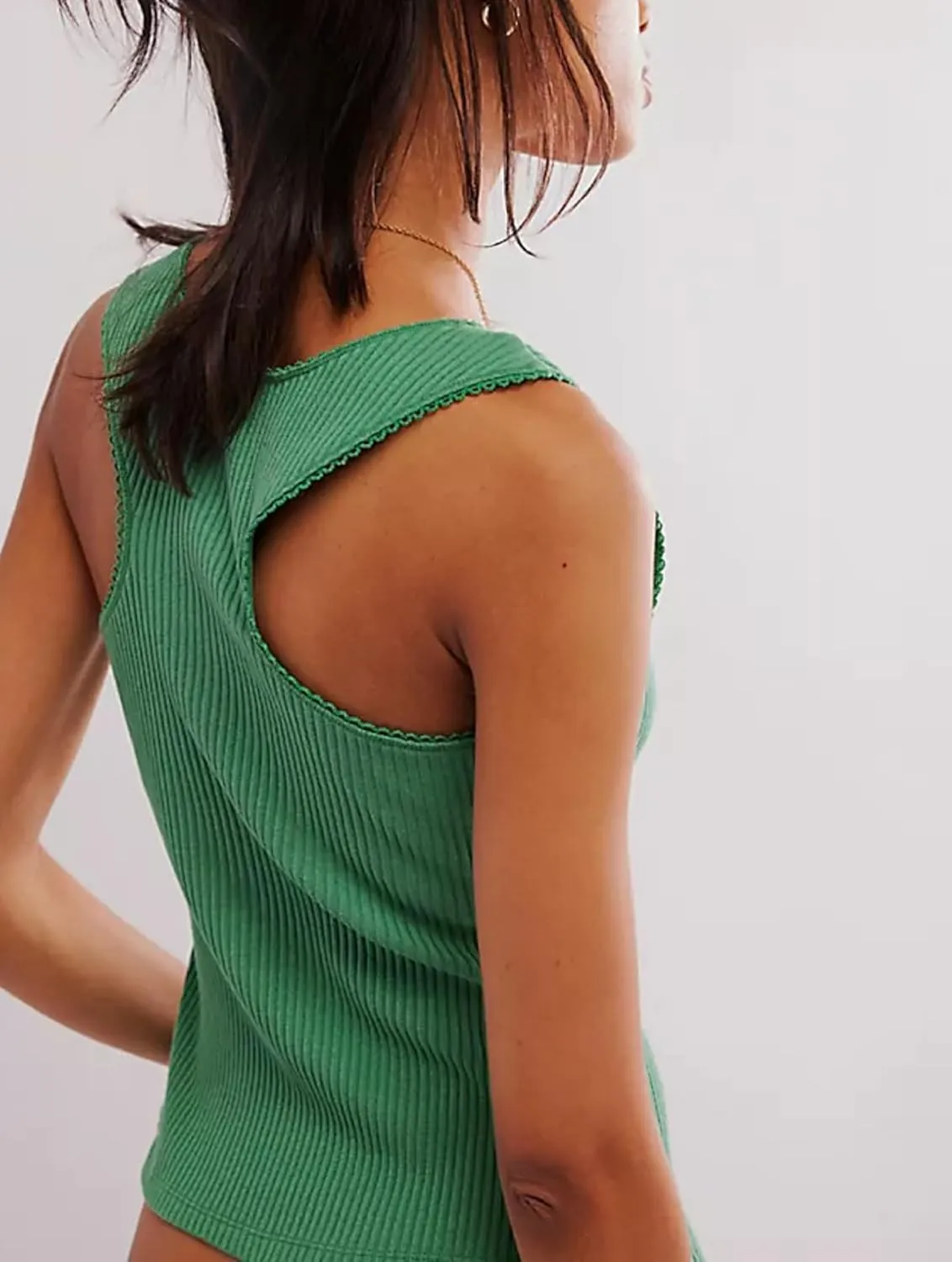 Womens Ribbed Button Up Tank Sleeveless Scoop Neck Slim Fitted Lace Camisole Tops Y2K Open Front Racerback
