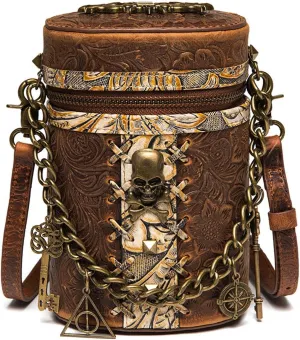 Womens' Shoulder Bag Retro Style Leather Bucket Bag Chain Ladies Shoulder Crossbody Bag Punk Shoulder Bag