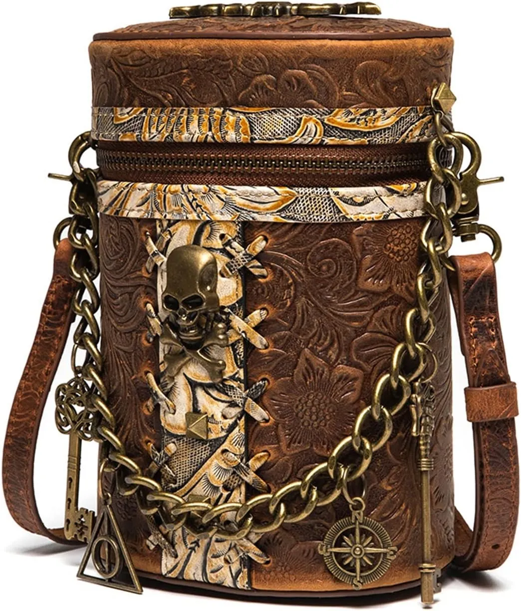 Womens' Shoulder Bag Retro Style Leather Bucket Bag Chain Ladies Shoulder Crossbody Bag Punk Shoulder Bag