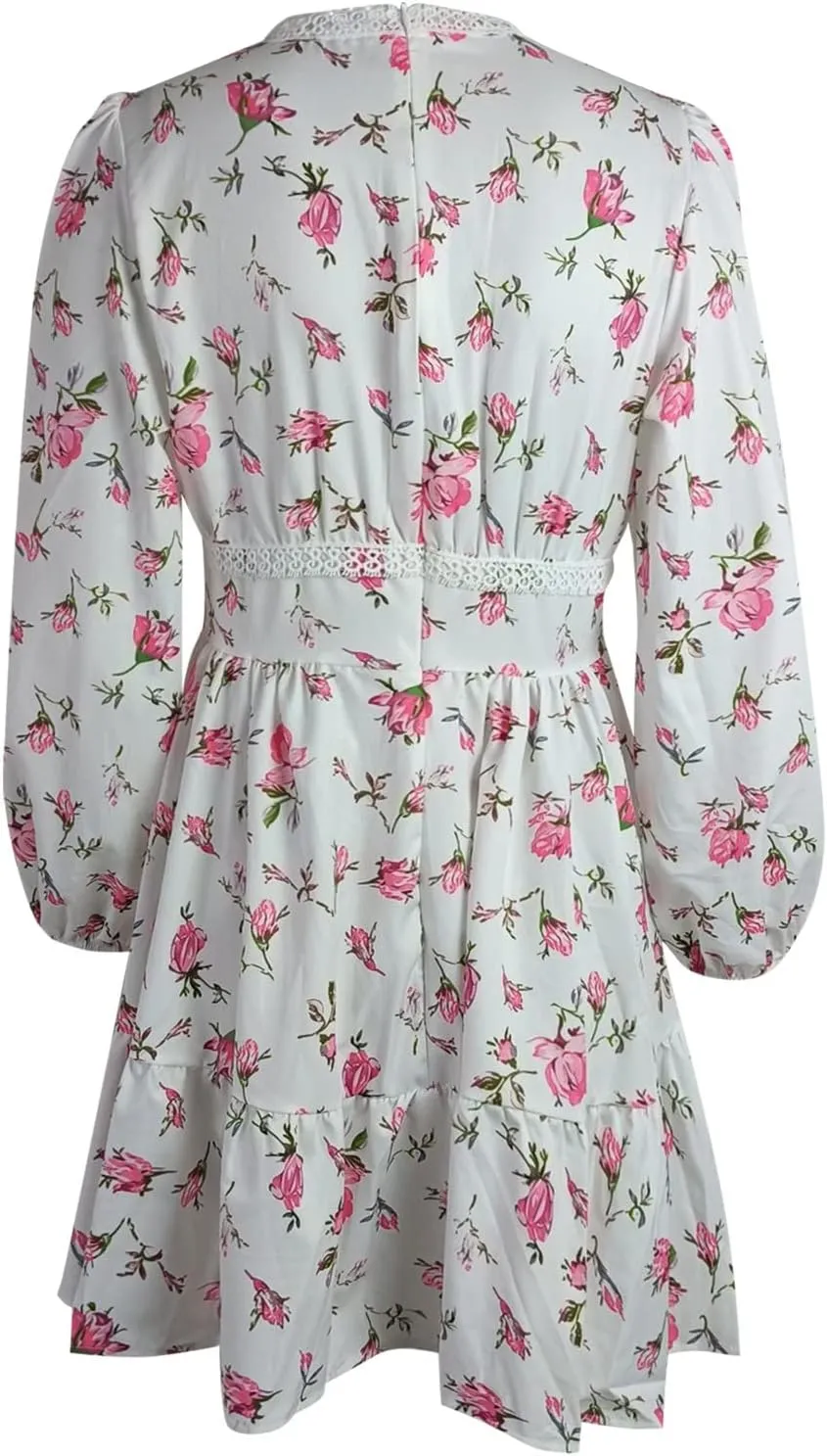 Women's Spring Dresses Casual Long Sleeve V Neck Ruffle Bohemian Floral Print High Waist Flowy Mini Dress with Belt