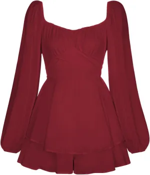 Womens Square Neck Dress Long Lantern Sleeve Tie Backless Ruffle Elastic Waist Above Knee Length Midi Dresses