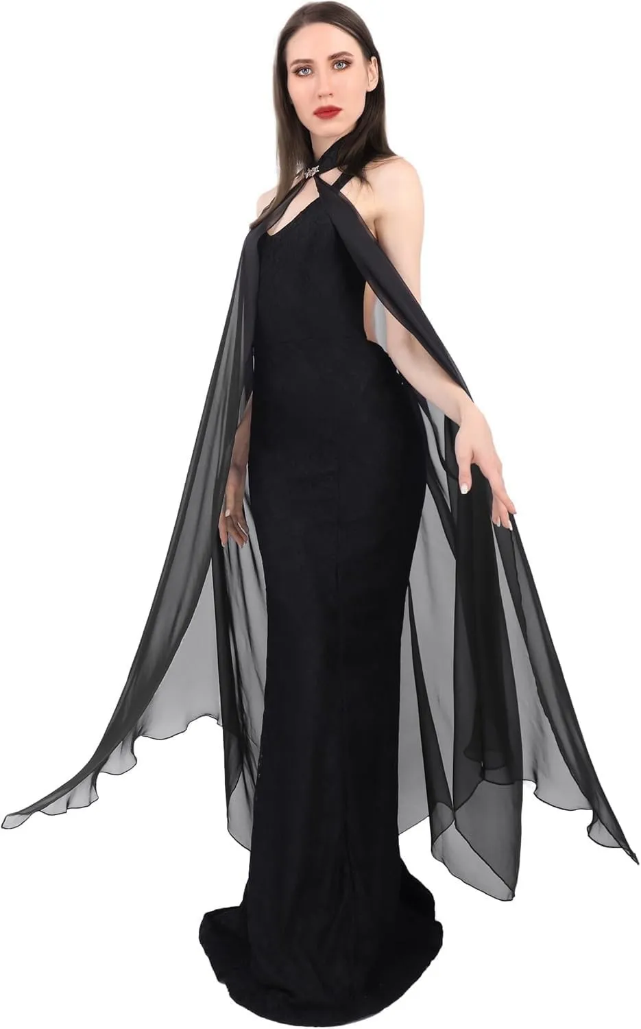 Womens Steampunk Gothic Chiffon Shawls Cape Halloween Villain Witch Cosplay Cape Cloak