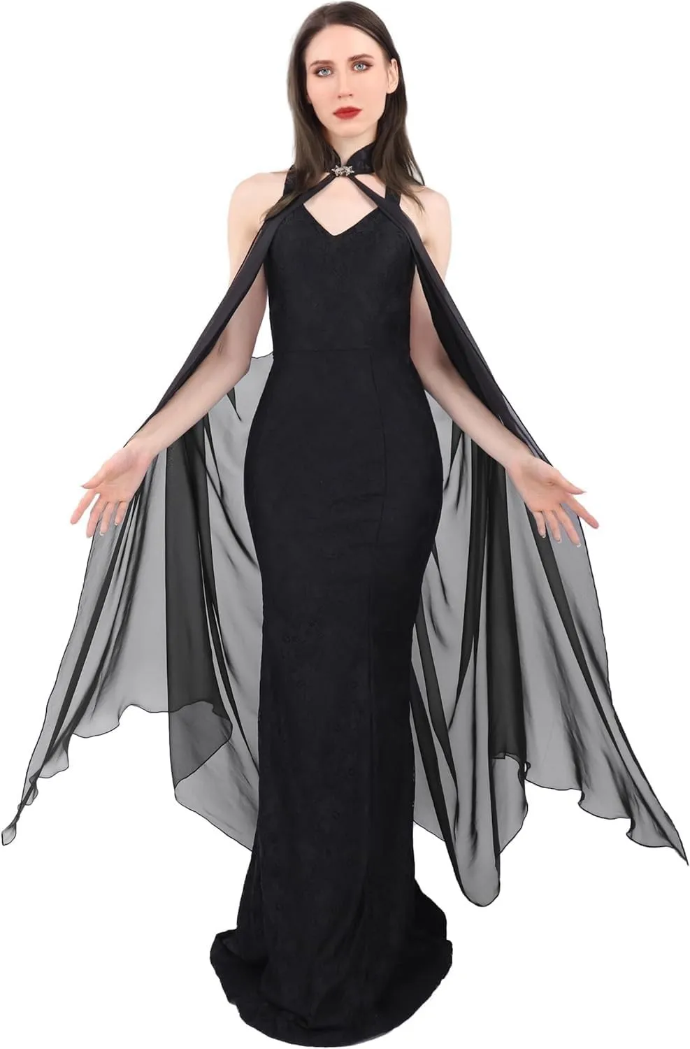 Womens Steampunk Gothic Chiffon Shawls Cape Halloween Villain Witch Cosplay Cape Cloak