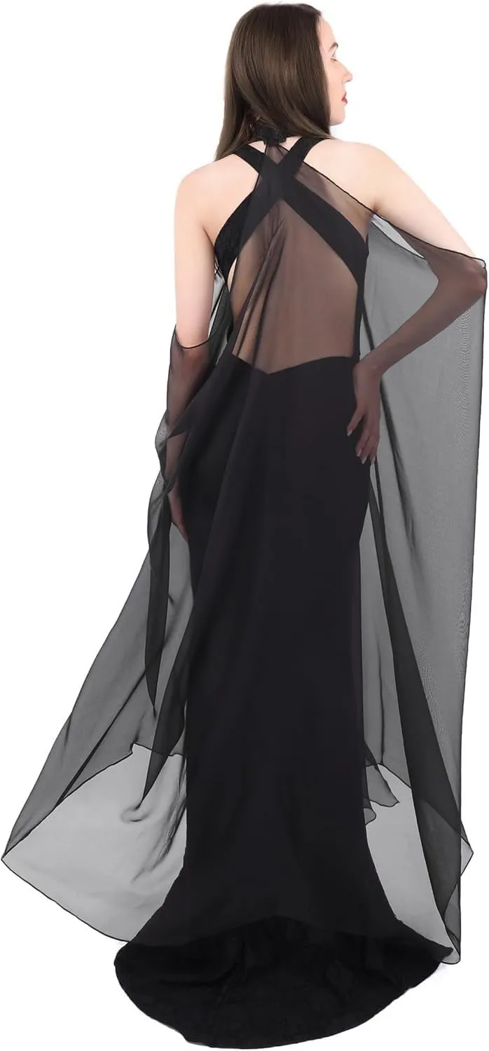 Womens Steampunk Gothic Chiffon Shawls Cape Halloween Villain Witch Cosplay Cape Cloak