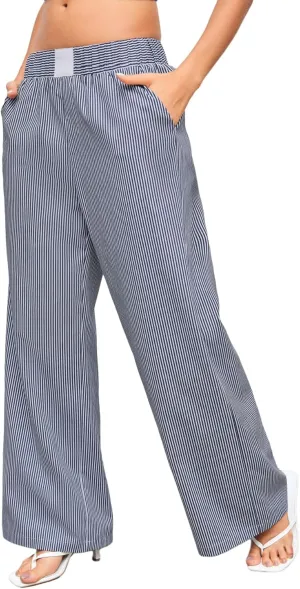 Women's Striped Straight Wide Leg Trousers Print Letter High Waist Y2K Fashion Pants