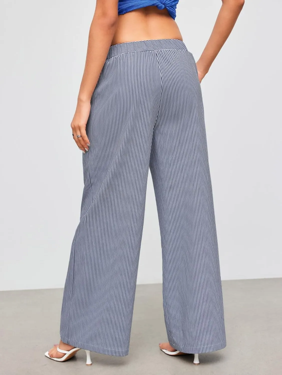 Women's Striped Straight Wide Leg Trousers Print Letter High Waist Y2K Fashion Pants