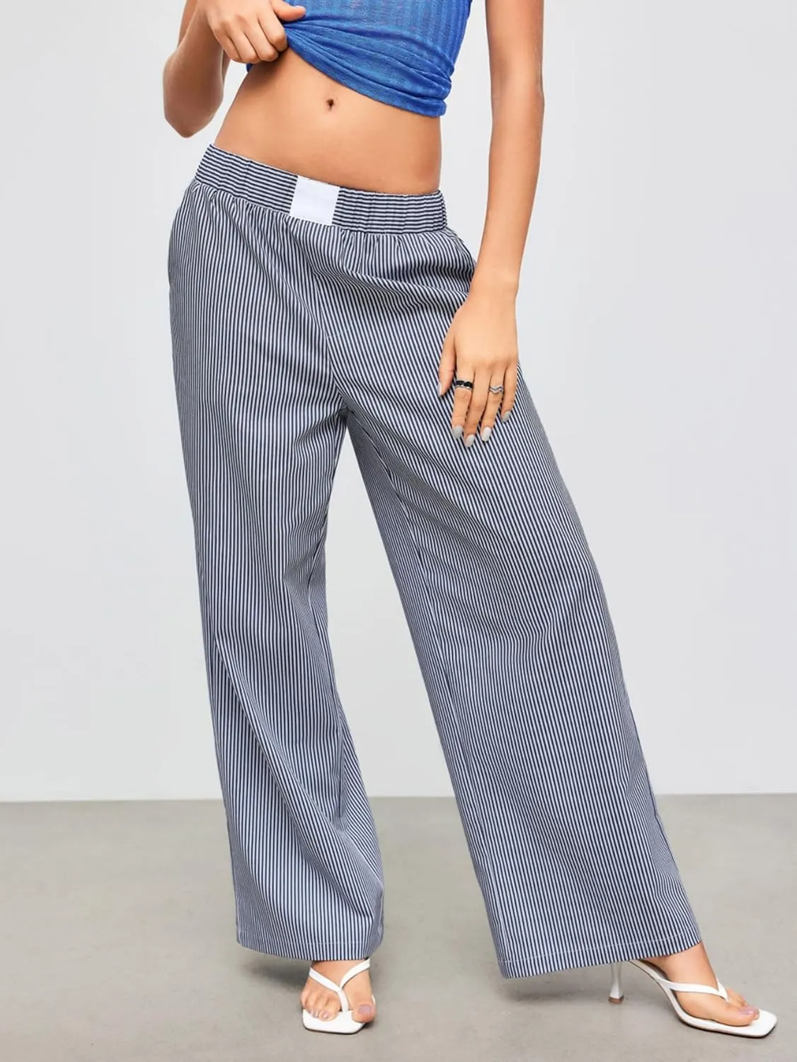 Women's Striped Straight Wide Leg Trousers Print Letter High Waist Y2K Fashion Pants