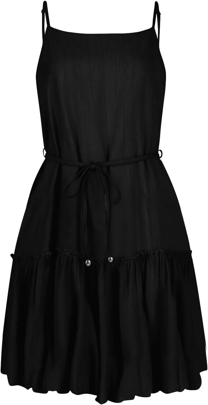 Women's Summer Boho Sleeveless Dress Spaghetti Straps Casual Flowy A Line Beach Party V Neck Ruffle Elegant Dresses