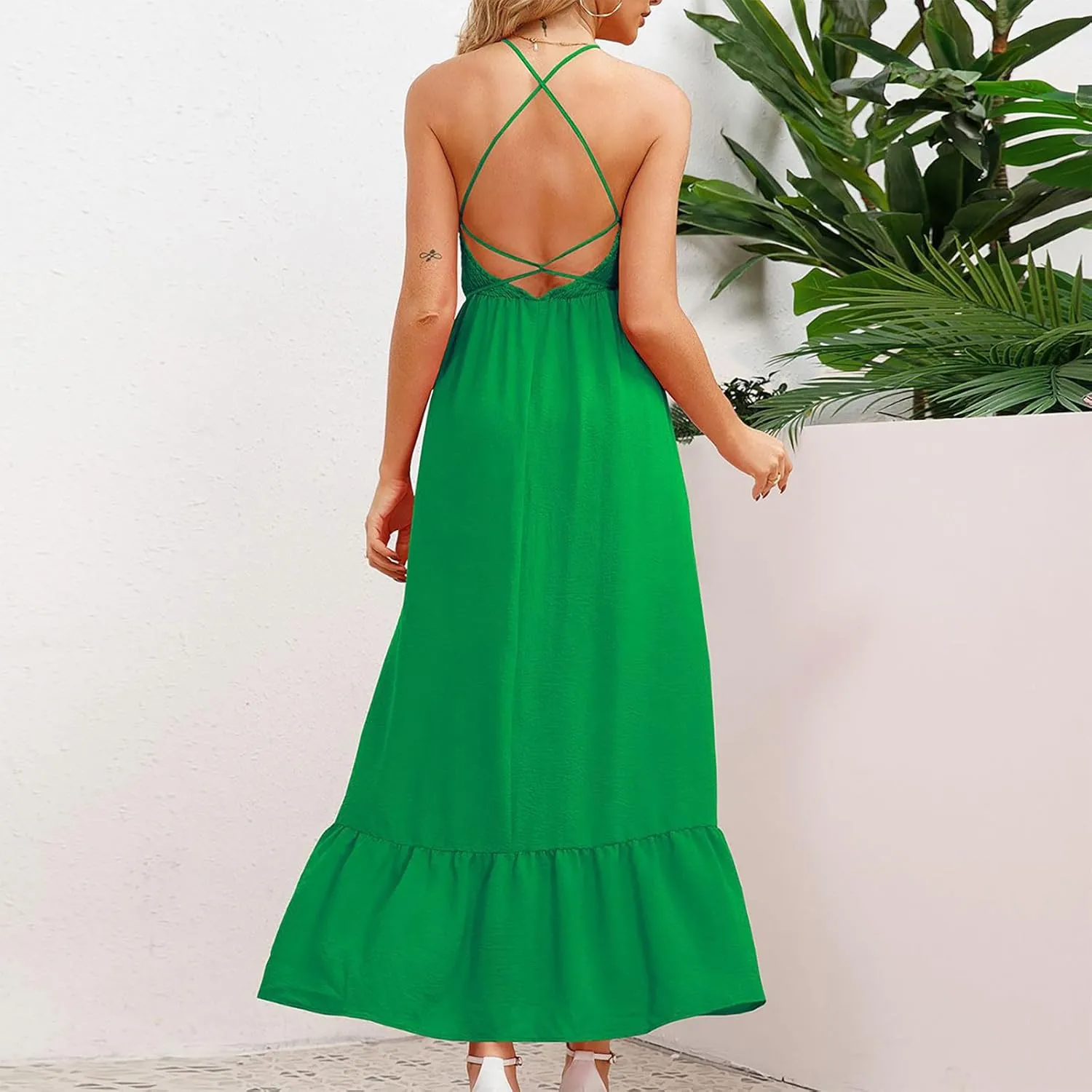 Women's Summer Boho Tiered Casual Flowy Long Maxi Dress Short Sleeve Square Neck Swing Beach Long Maxi Dresses