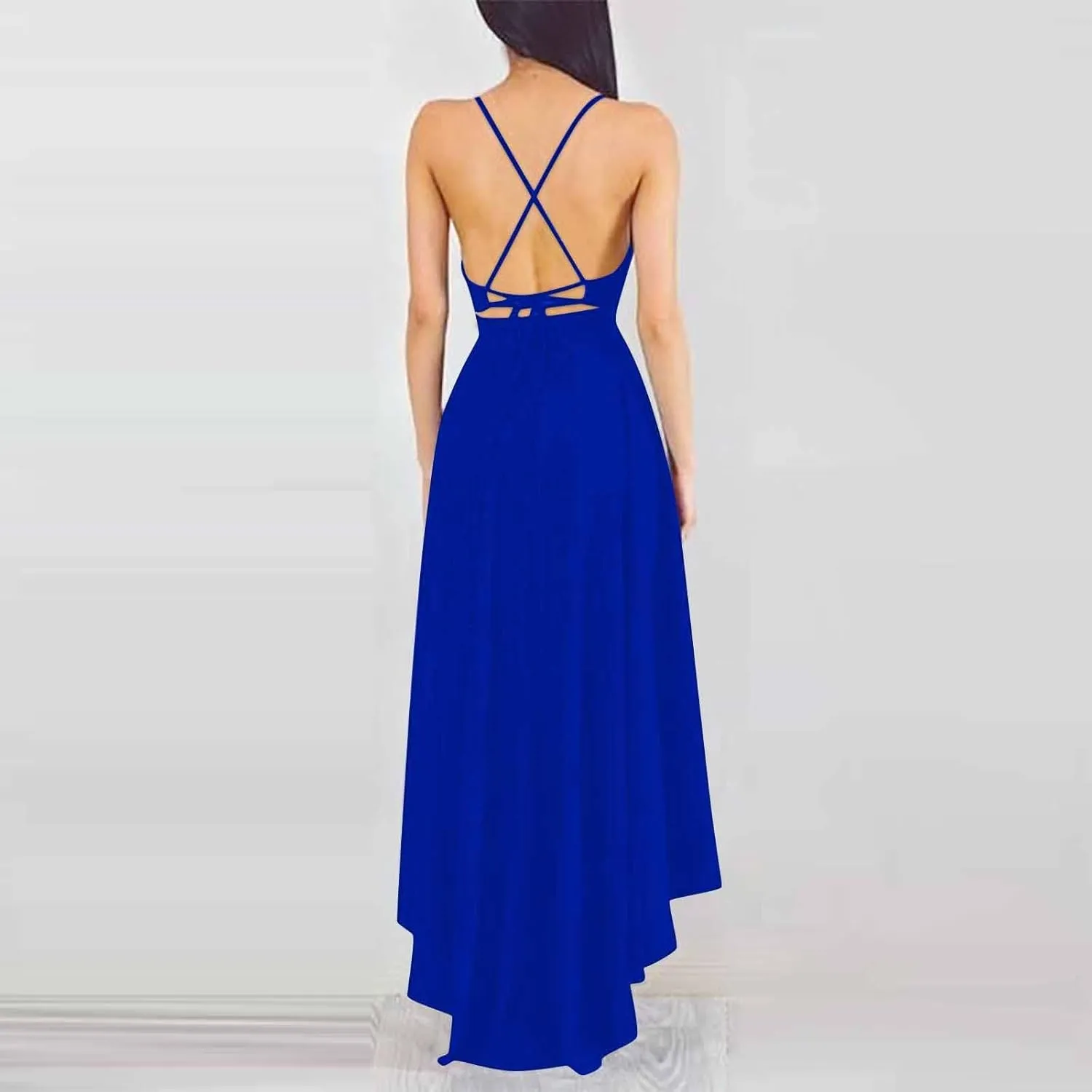Women's Summer Casual Boho Long Dresses Spaghetti Strap Deep V Neck Flowy Sexy Backless Bandage Banquet Dresses