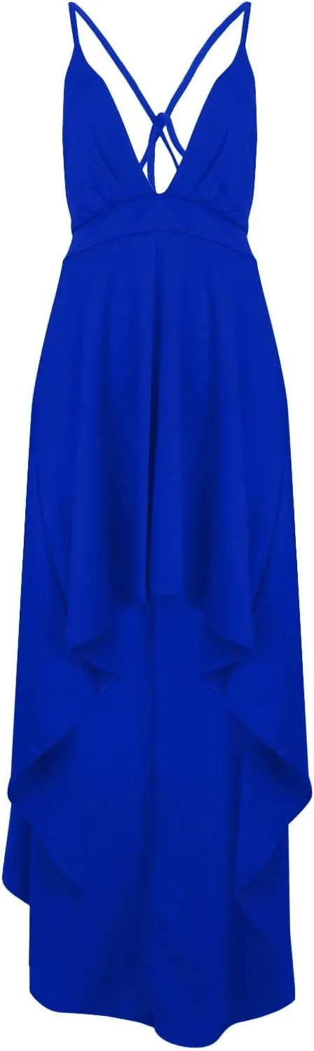 Women's Summer Casual Boho Long Dresses Spaghetti Strap Deep V Neck Flowy Sexy Backless Bandage Banquet Dresses