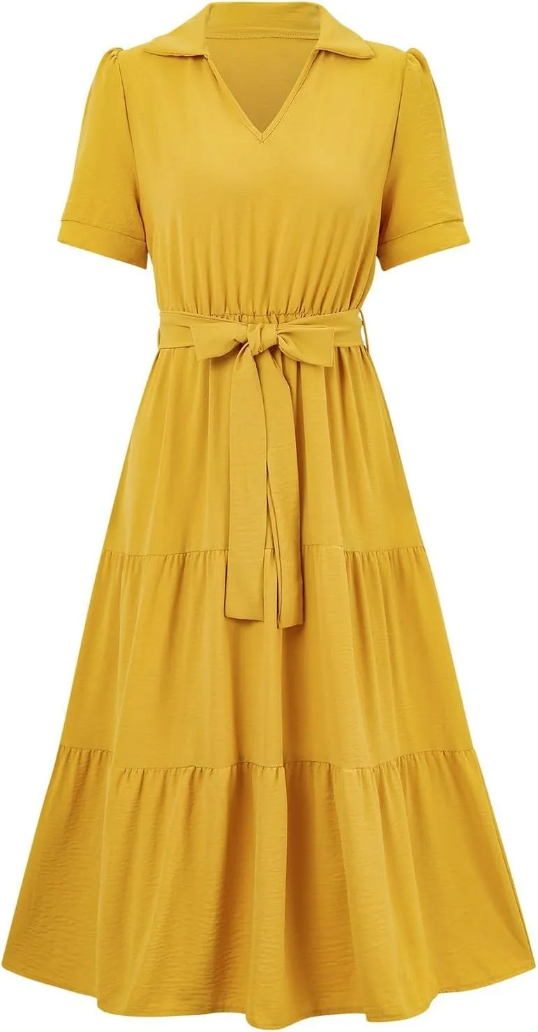 Women's Summer Dress One Shoulder Ruffle Sleeveless Empire Waist Wedding Guest Dresses Ruched A Line Flowy Sundresses